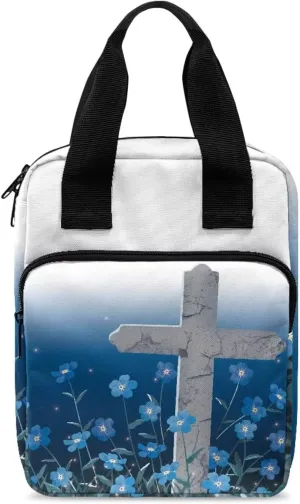 Christian Print Bible Cover,Polyester Bible Case for Women,Cross Floral Print Bible Bag Bible Case with Top Handle