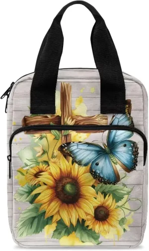 Christian Print Bible Cover,Polyester Bible Case for Women,Cross Floral Print Bible Bag Bible Case with Top Handle