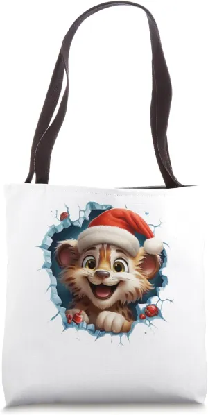Christmas Animal Break Through - Cute Lion - Funny Tote Bag