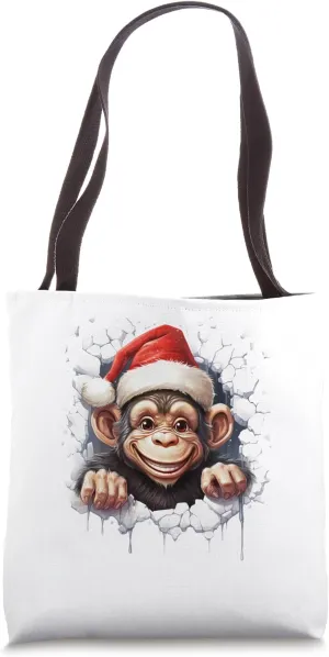 Christmas Animal Break Through - Cute Monkey - Funny Tote Bag