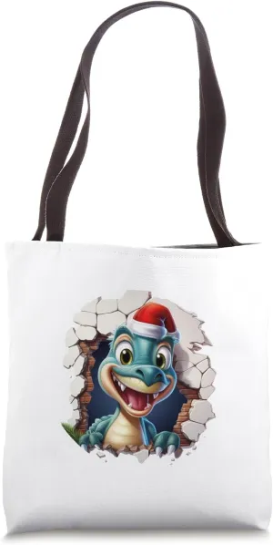 Christmas Animal Break Through - Dinosaur - Funny Festive Tote Bag