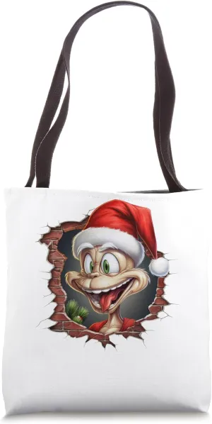 Christmas Break Through - Cute Monster Coming Out Of Hole Tote Bag
