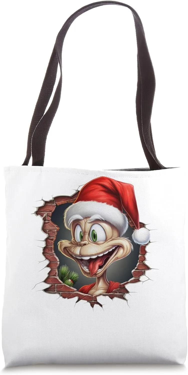 Christmas Break Through - Cute Monster Coming Out Of Hole Tote Bag
