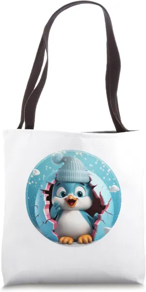 Christmas Break Through - Cute Penguin Coming Out Of Hole Tote Bag