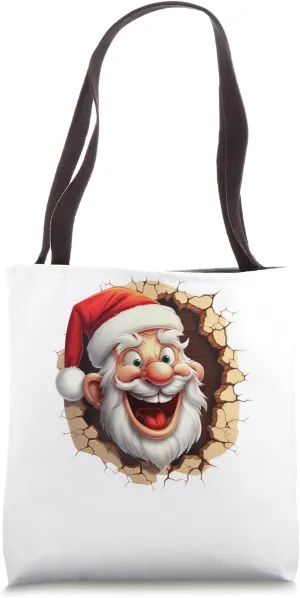 Christmas Break Through - Santa Claus Coming Out Of Hole Tote Bag