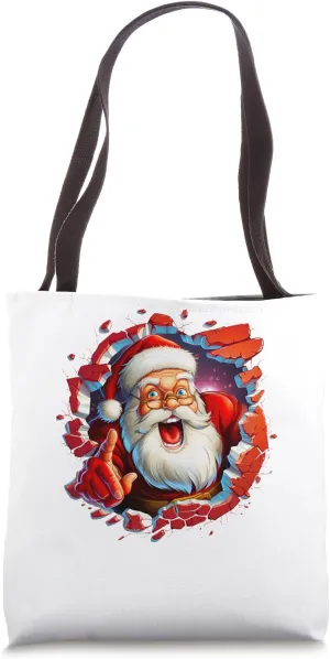 Christmas Break Through - Santa Claus Coming Out Of Hole Tote Bag