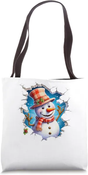Christmas Break Through - Snowman Coming Out Of Hole Tote Bag