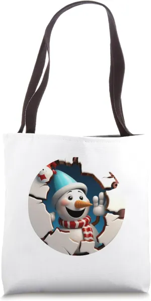 Christmas Break Through - Snowman Coming Out Of Hole Tote Bag