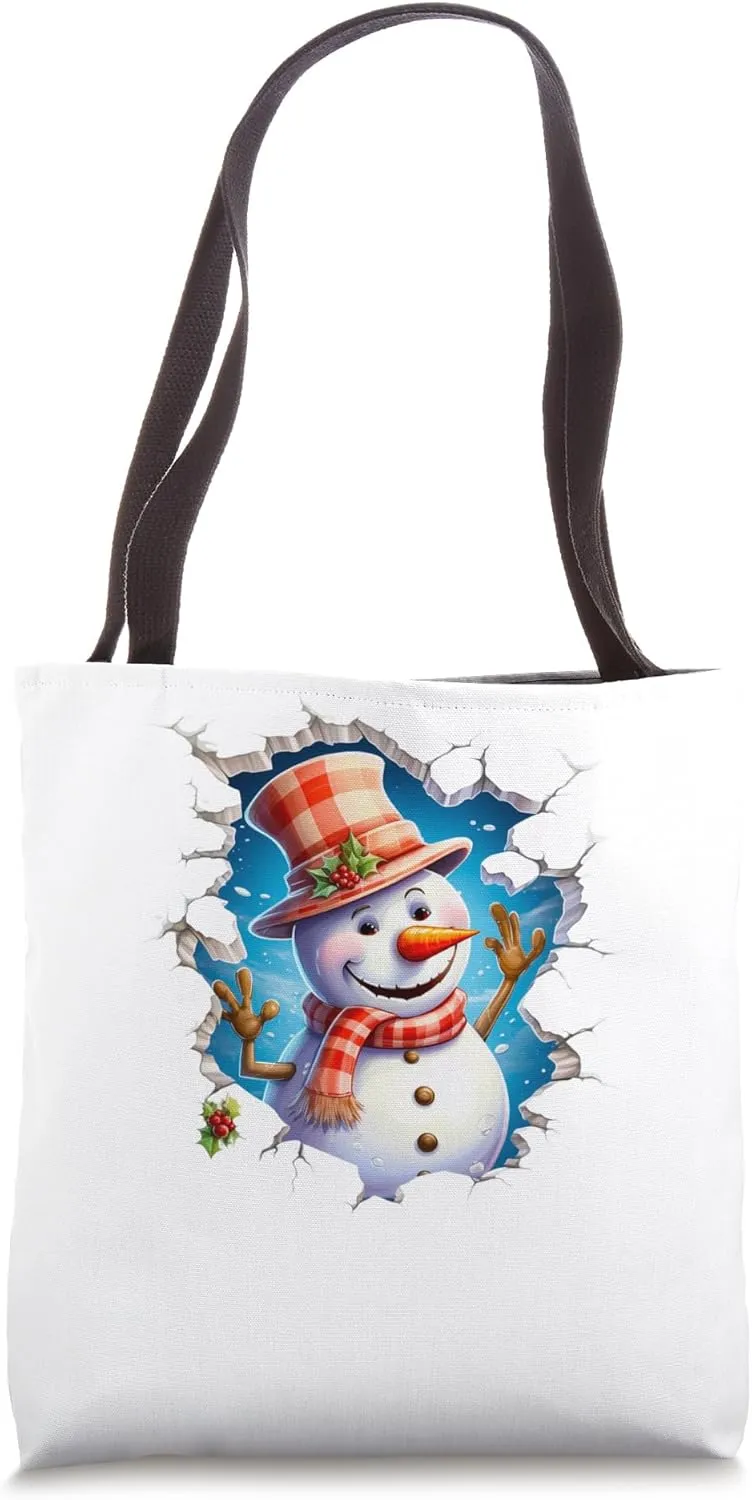 Christmas Break Through - Snowman Coming Out Of Hole Tote Bag