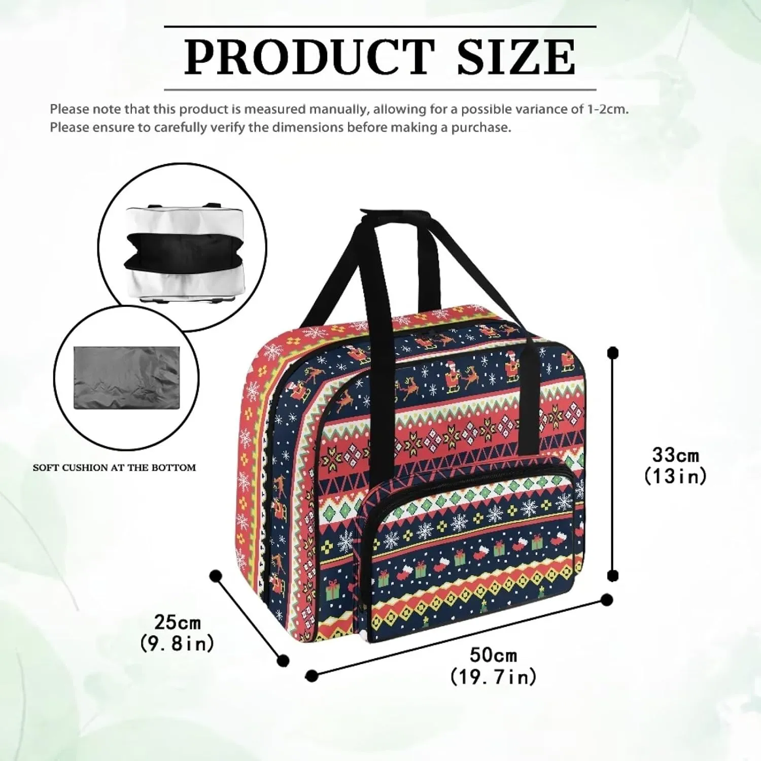 Christmas Print Sewing Machine Case with Top Wide Opening Portable Storage Bag Fit Most Standard Sewing Machines Large Capacity for Sewing Supplies