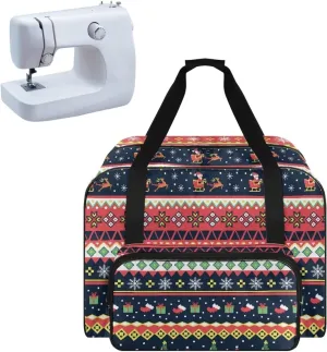 Christmas Print Sewing Machine Case with Top Wide Opening Portable Storage Bag Fit Most Standard Sewing Machines Large Capacity for Sewing Supplies