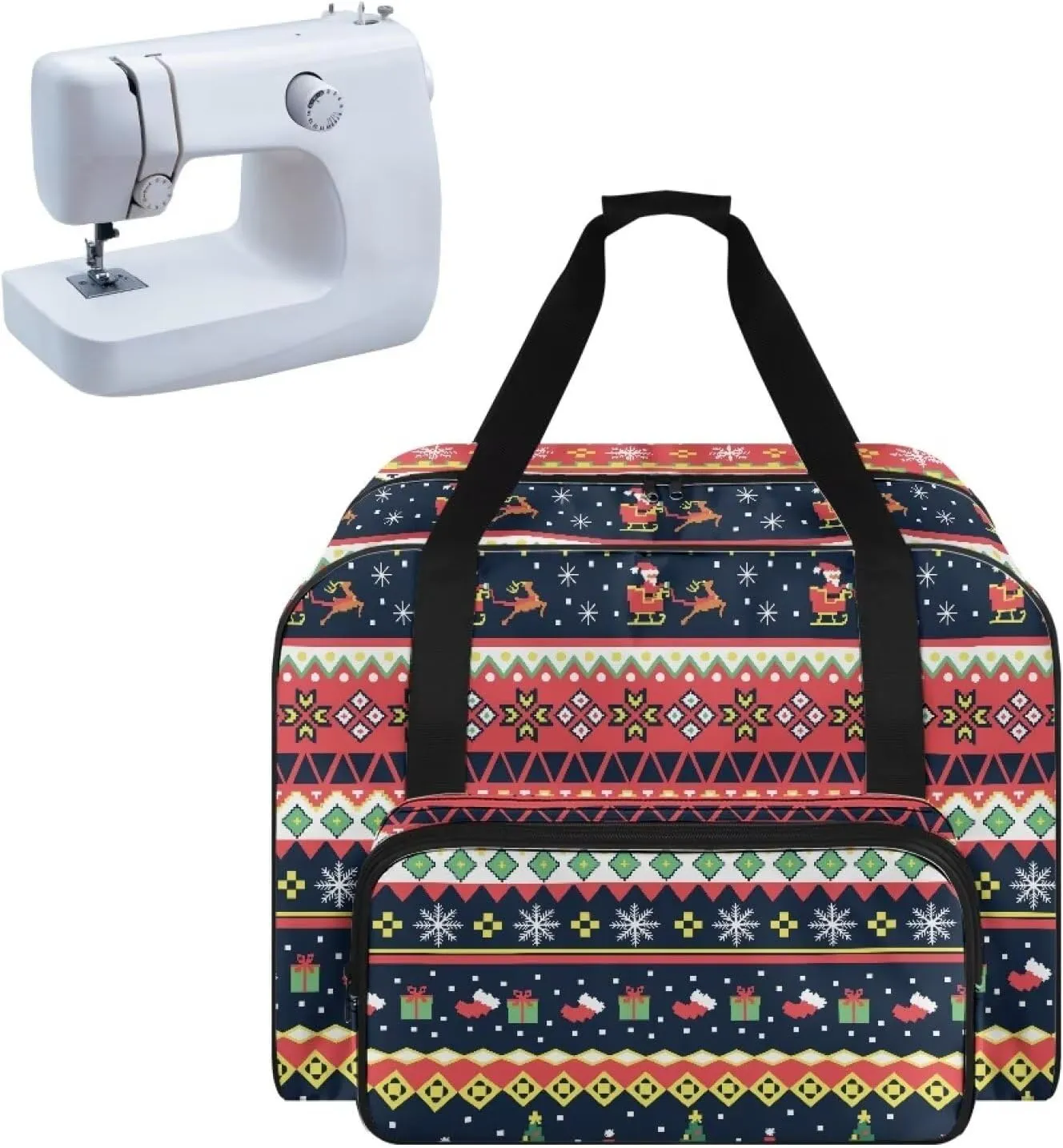 Christmas Print Sewing Machine Case with Top Wide Opening Portable Storage Bag Fit Most Standard Sewing Machines Large Capacity for Sewing Supplies