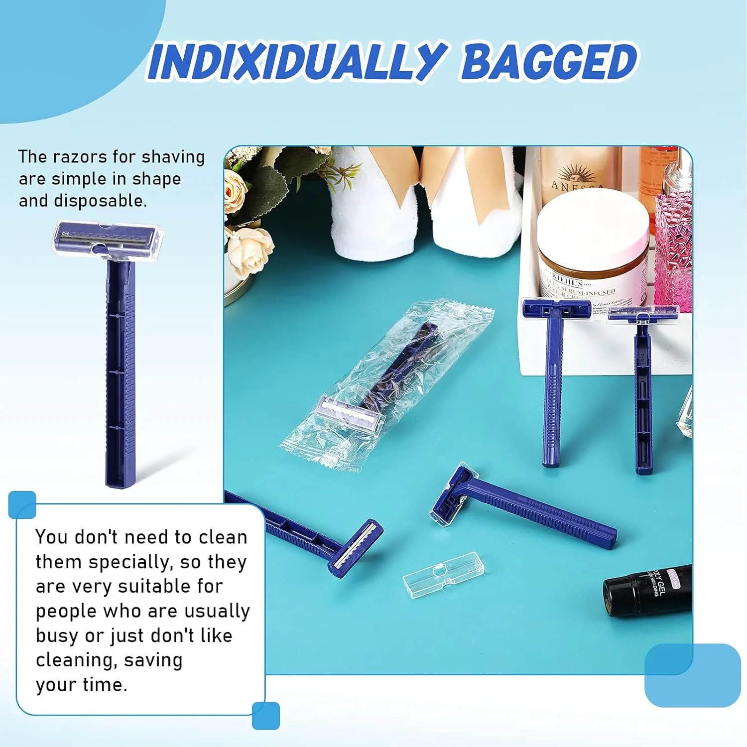 Chumia Twin Blade Razors for Men Stainless Steel Disposable Razors Men Bulk Plastic Shavers Multipurpose Portable Manual Disposable Shavers for Bathing Hotel Travel(200 Pieces)