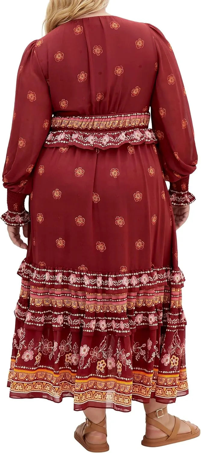 City Chic Women's Long Sleeved Paisley Print Dress