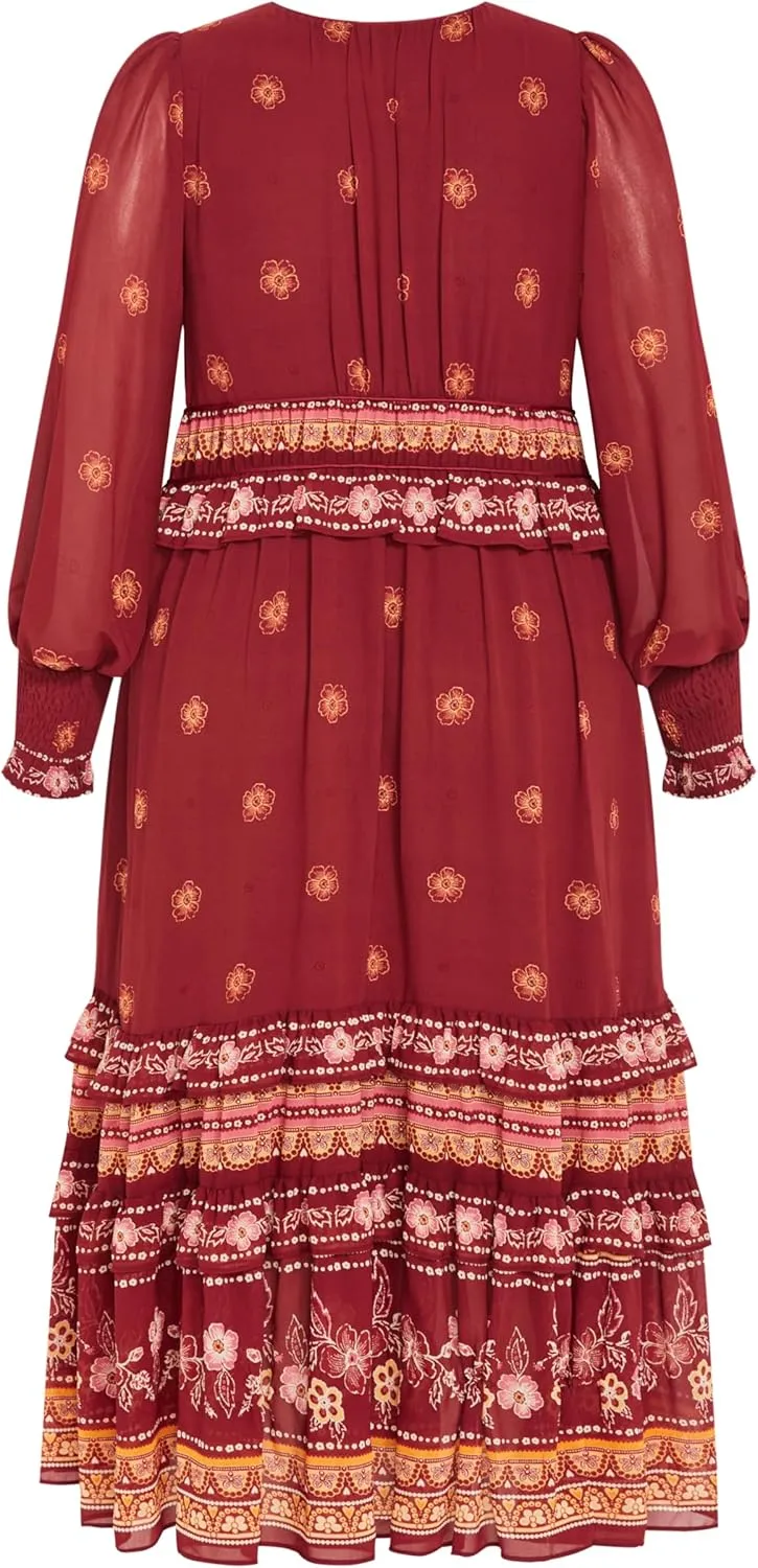 City Chic Women's Long Sleeved Paisley Print Dress