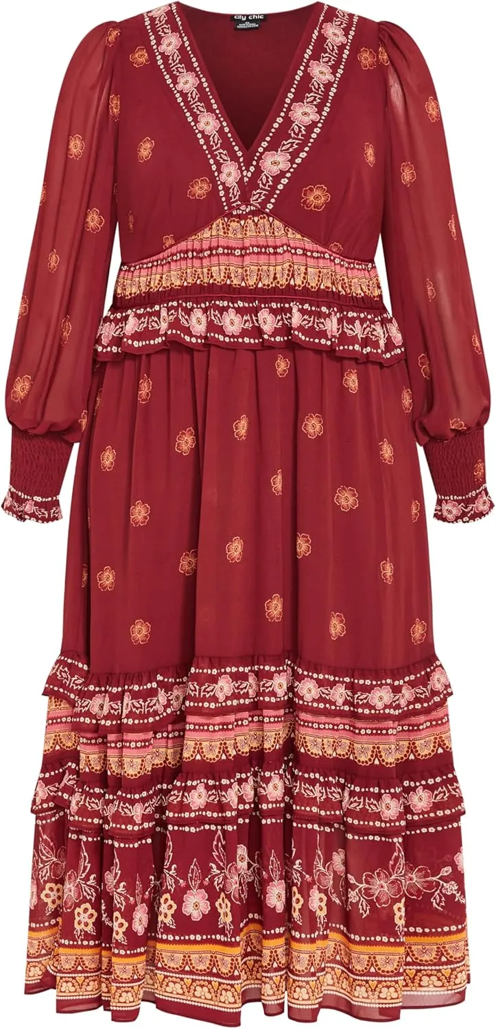 City Chic Women's Long Sleeved Paisley Print Dress