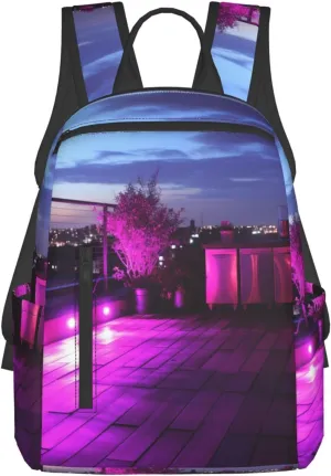 City Night Balcony Skyscrapers Print Backpack for Women For Travel Outdoor Sports Office Lightweight leisure backpack