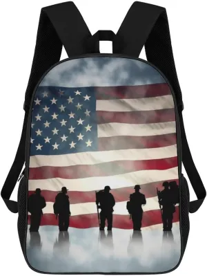Classic 17 Inch Backpack for Women Men,American Flag Veterans Day Print Cute Casual Daypack Backpacks,Basic Light Weight Back Pack,Travel Hiking Work Laptop Backpack