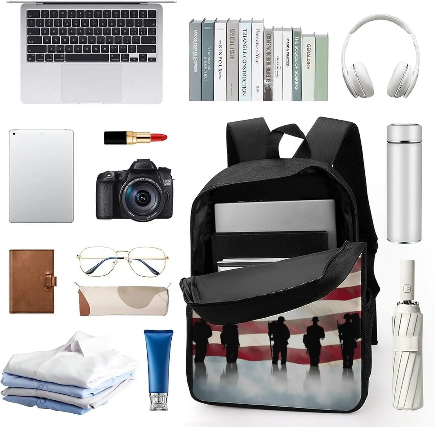 Classic 17 Inch Backpack for Women Men,American Flag Veterans Day Print Cute Casual Daypack Backpacks,Basic Light Weight Back Pack,Travel Hiking Work Laptop Backpack
