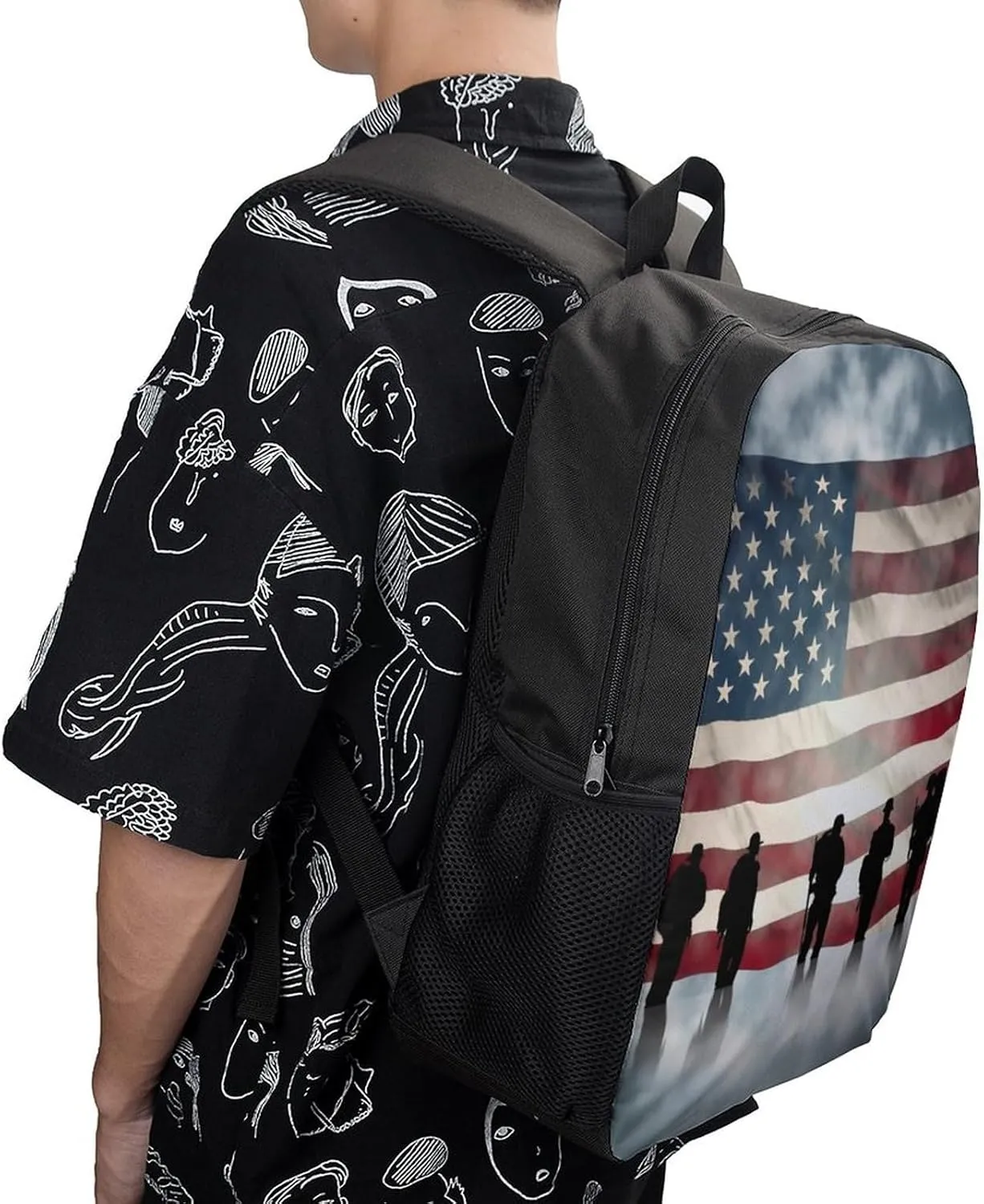 Classic 17 Inch Backpack for Women Men,American Flag Veterans Day Print Cute Casual Daypack Backpacks,Basic Light Weight Back Pack,Travel Hiking Work Laptop Backpack