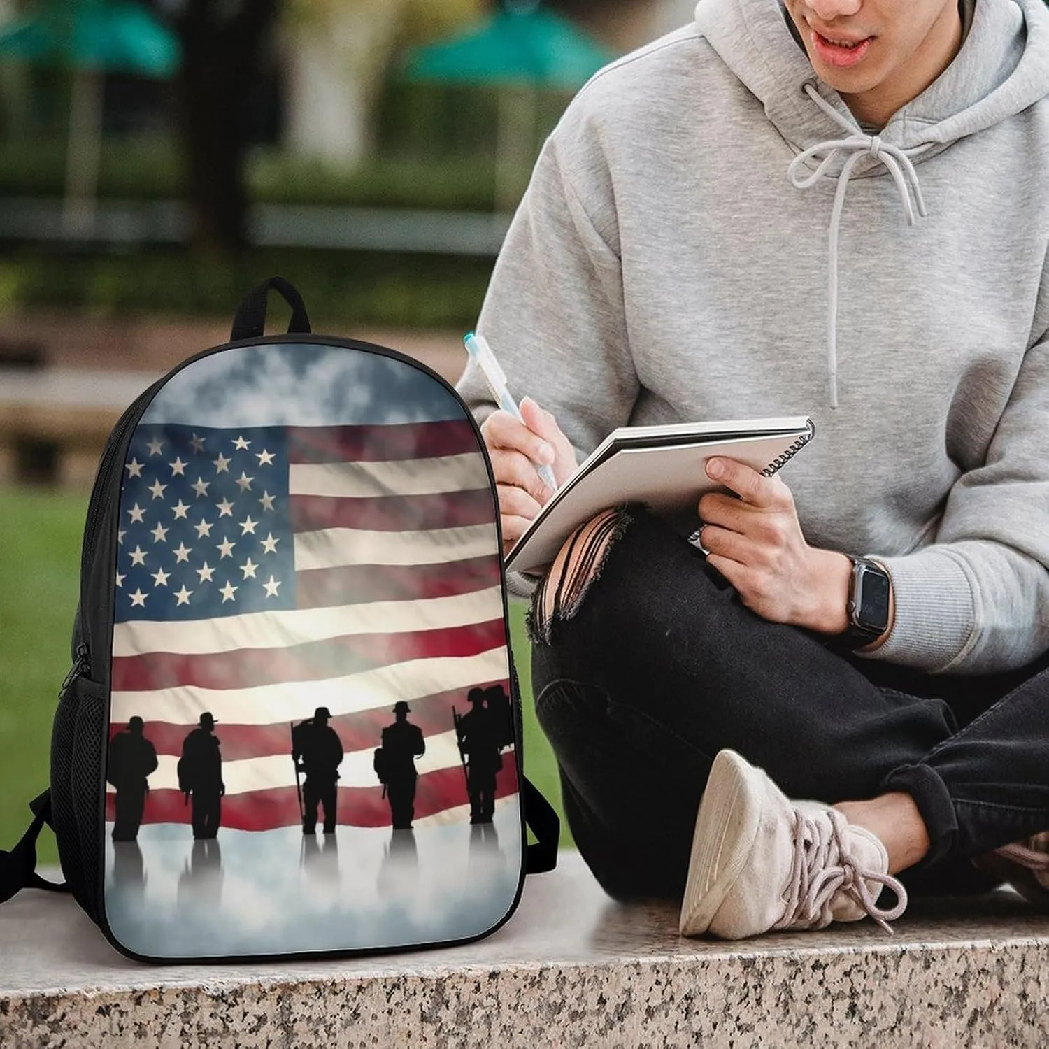 Classic 17 Inch Backpack for Women Men,American Flag Veterans Day Print Cute Casual Daypack Backpacks,Basic Light Weight Back Pack,Travel Hiking Work Laptop Backpack