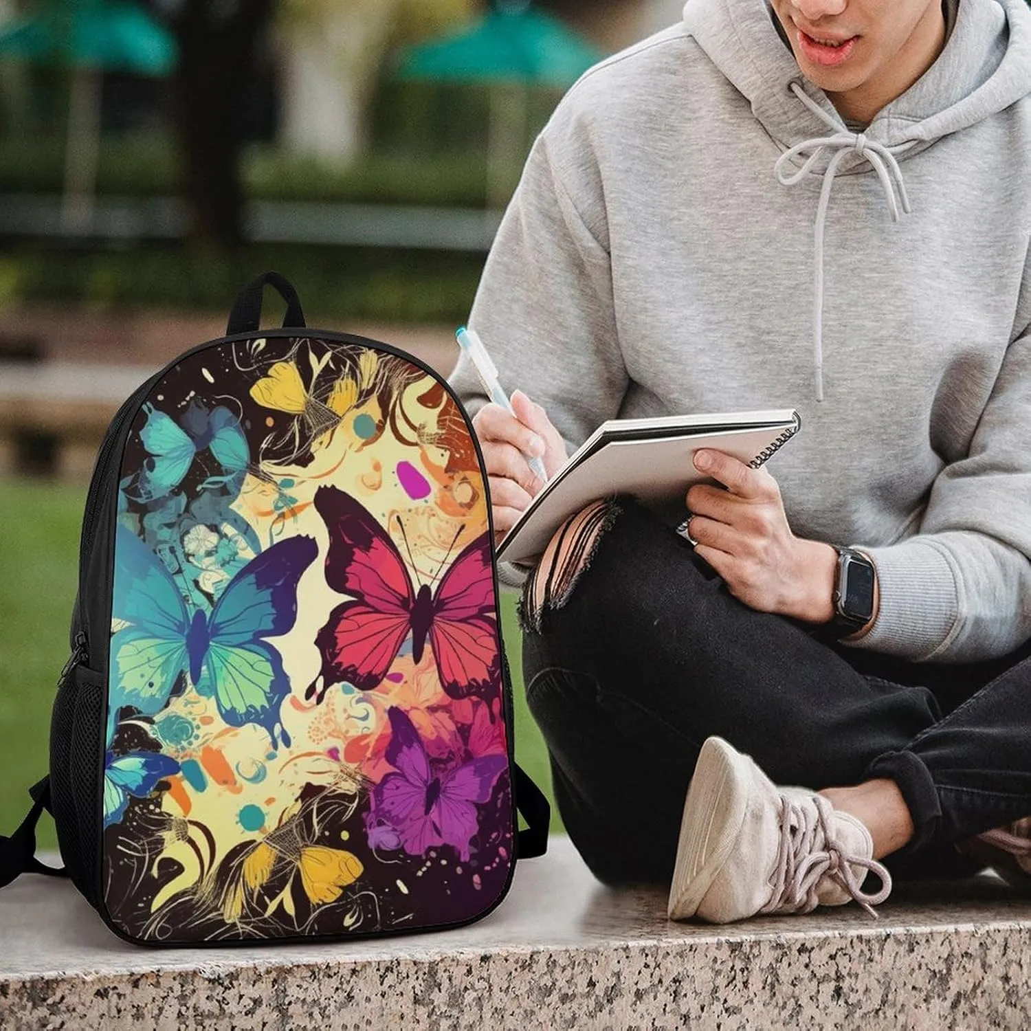 Classic 17 Inch Backpack for Women Men,Colorful Butterfly Pattern Print Cute Casual Daypack Backpacks,Basic Light Weight Back Pack,Travel Hiking Work Laptop Backpack