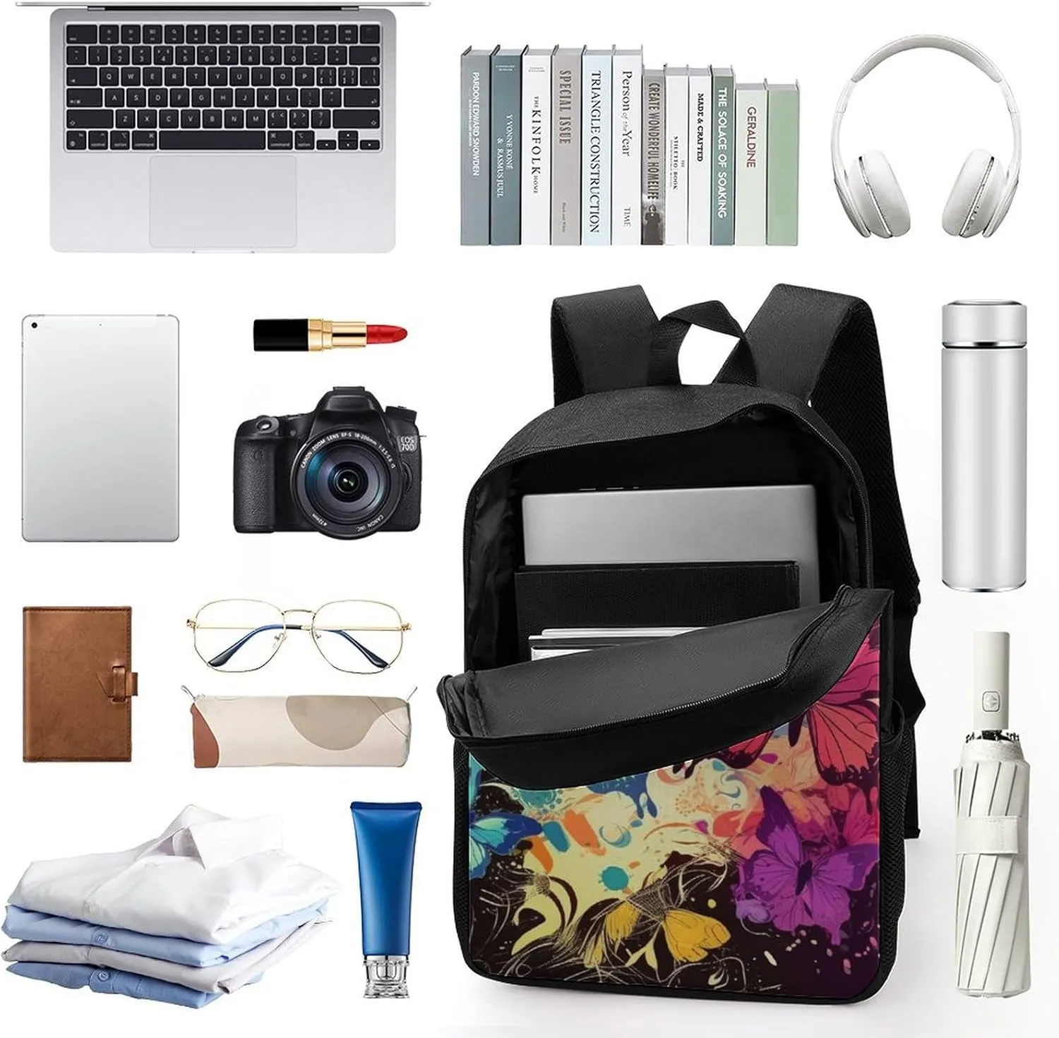 Classic 17 Inch Backpack for Women Men,Colorful Butterfly Pattern Print Cute Casual Daypack Backpacks,Basic Light Weight Back Pack,Travel Hiking Work Laptop Backpack