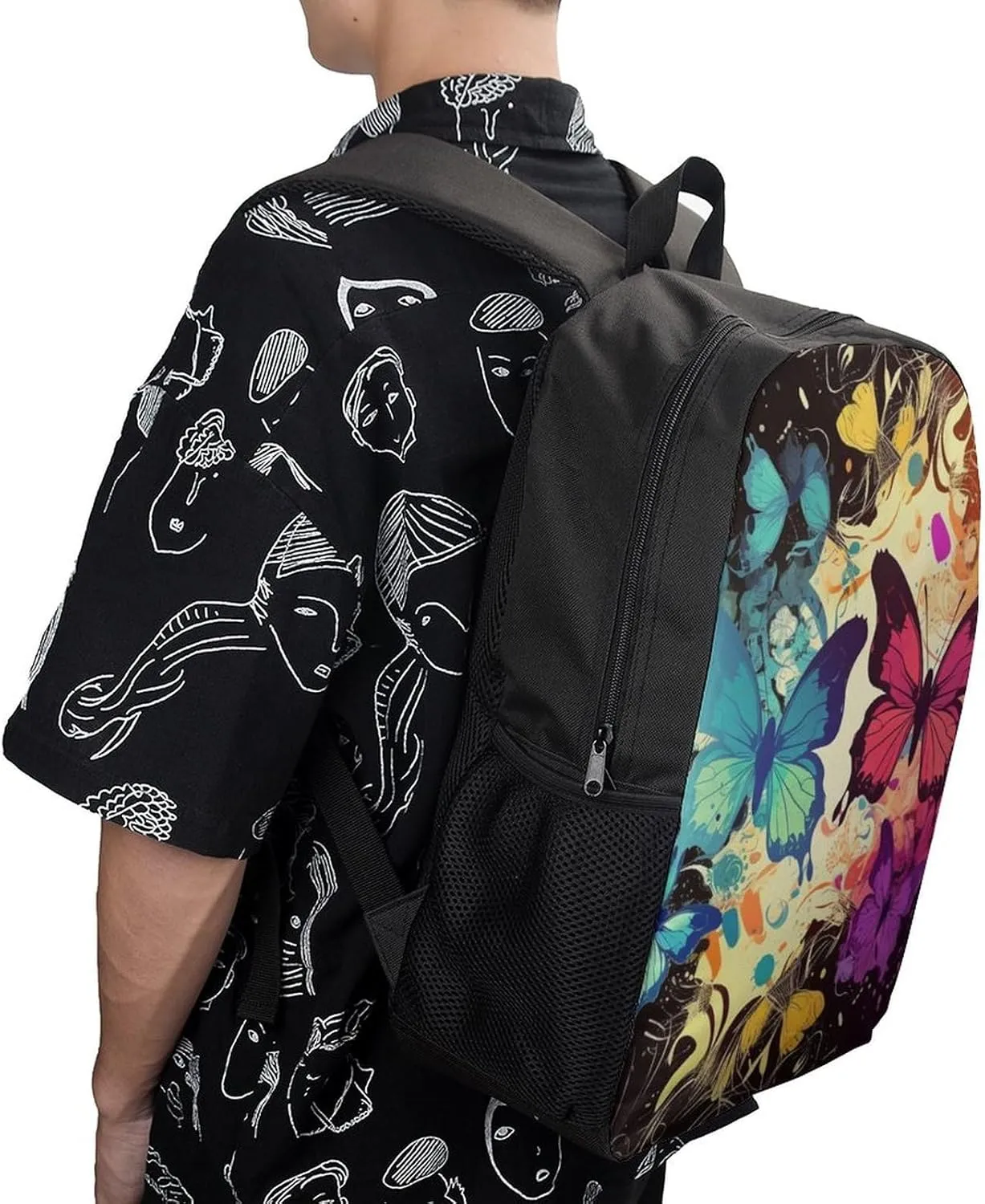Classic 17 Inch Backpack for Women Men,Colorful Butterfly Pattern Print Cute Casual Daypack Backpacks,Basic Light Weight Back Pack,Travel Hiking Work Laptop Backpack