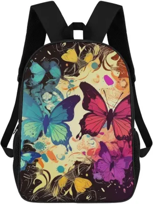 Classic 17 Inch Backpack for Women Men,Colorful Butterfly Pattern Print Cute Casual Daypack Backpacks,Basic Light Weight Back Pack,Travel Hiking Work Laptop Backpack