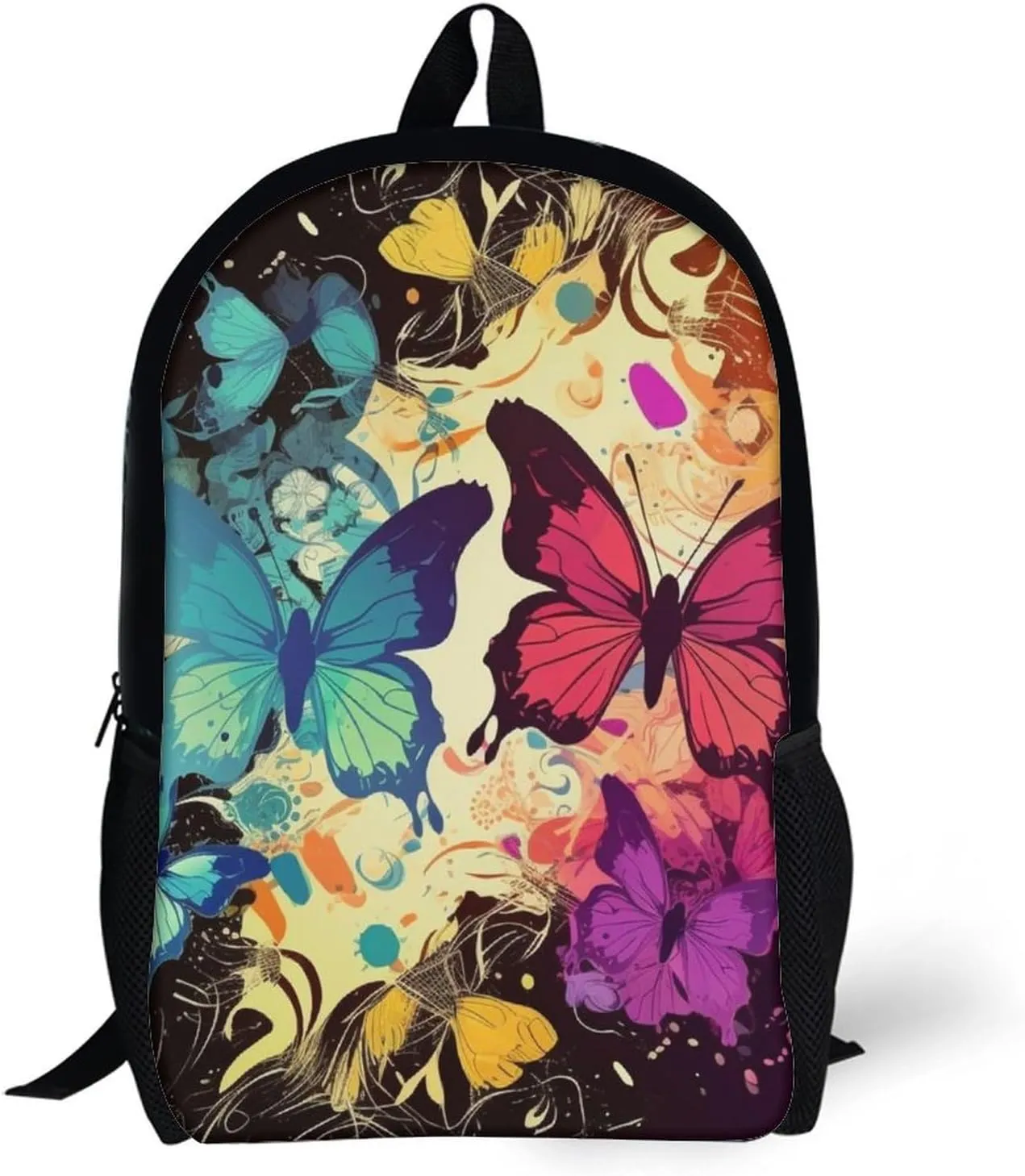 Classic 17 Inch Backpack for Women Men,Colorful Butterfly Pattern Print Cute Casual Daypack Backpacks,Basic Light Weight Back Pack,Travel Hiking Work Laptop Backpack