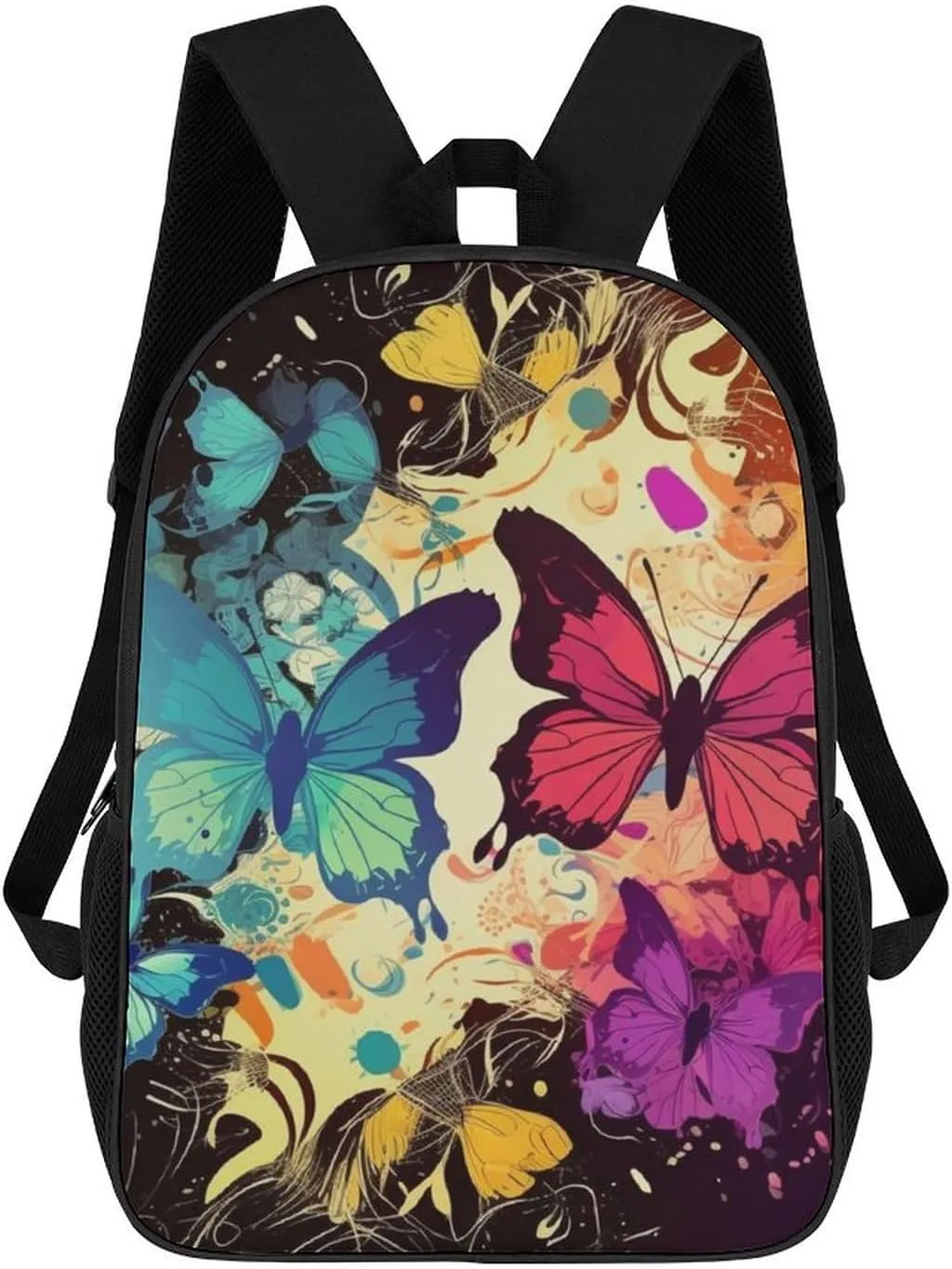 Classic 17 Inch Backpack for Women Men,Colorful Butterfly Pattern Print Cute Casual Daypack Backpacks,Basic Light Weight Back Pack,Travel Hiking Work Laptop Backpack