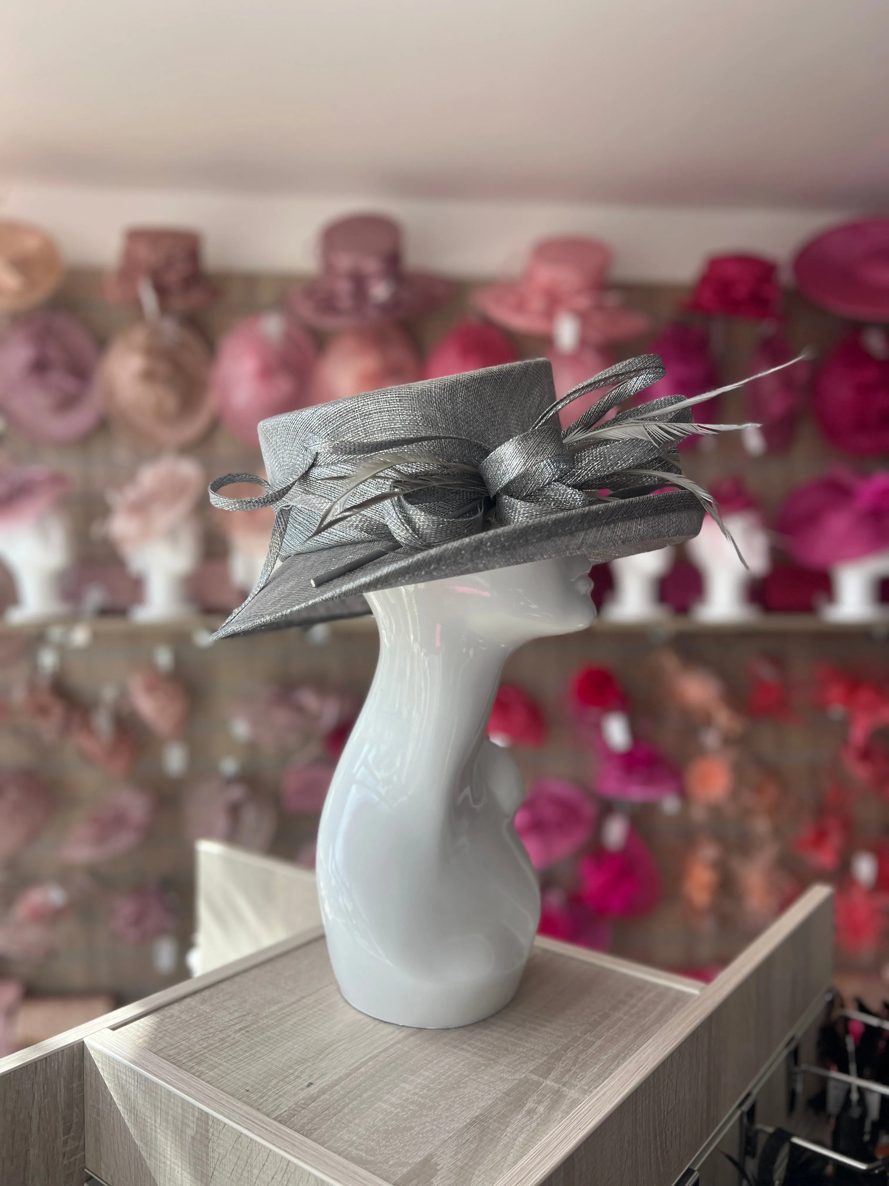 Classic Sinamay Metallic Graphite Wedding Hat