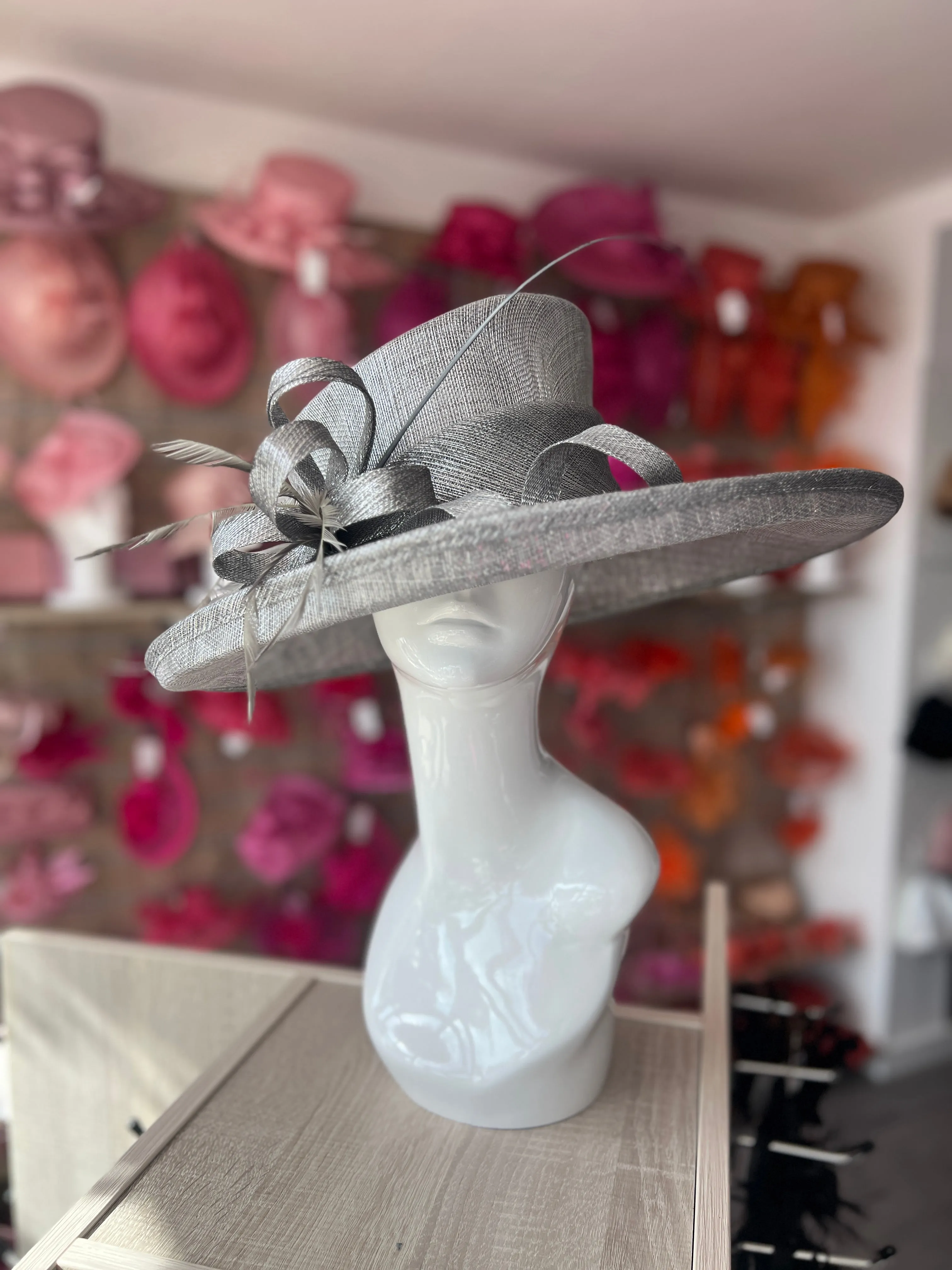 Classic Sinamay Metallic Graphite Wedding Hat