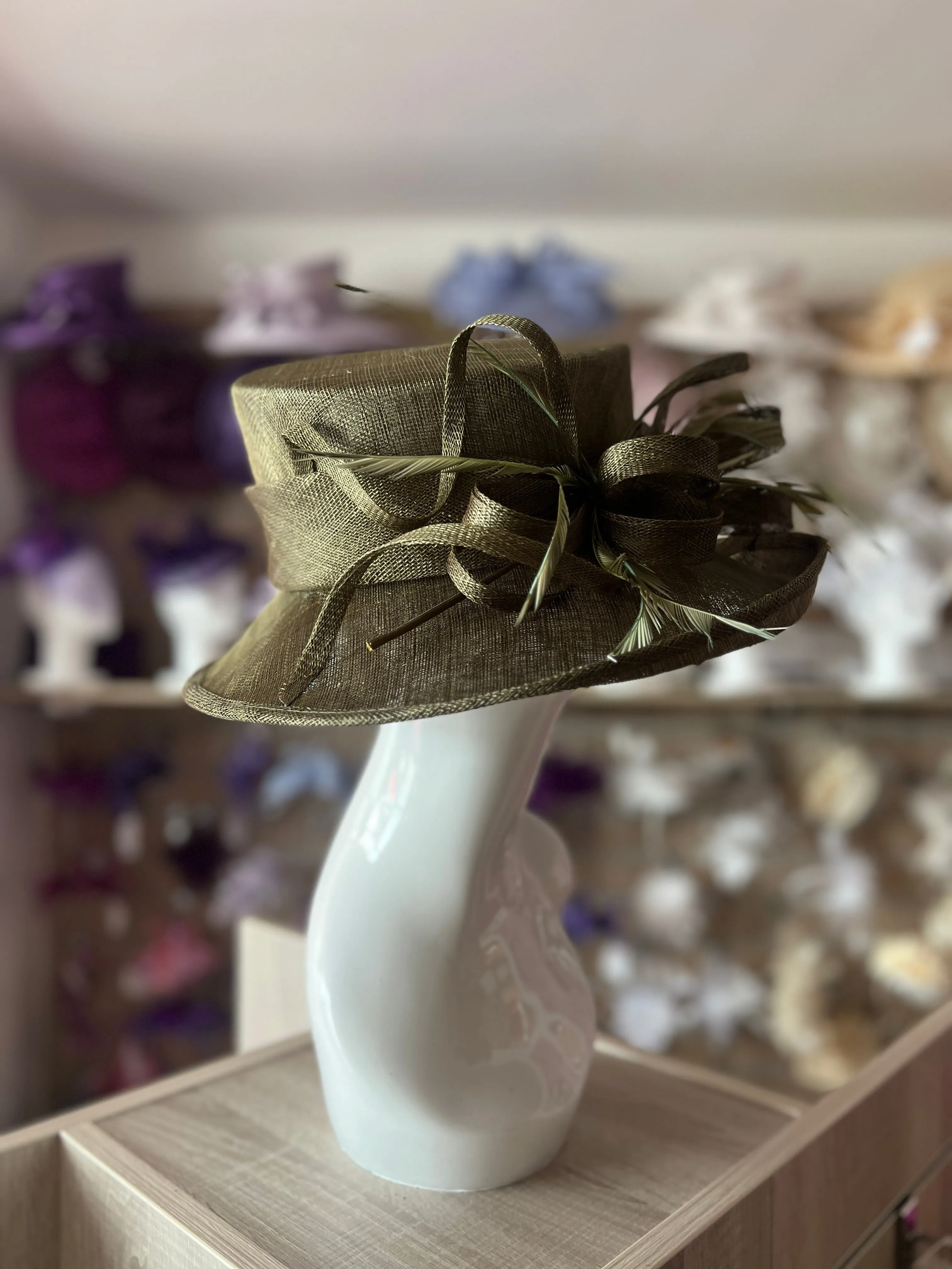 Classic Sinamay Olive Wedding Hat