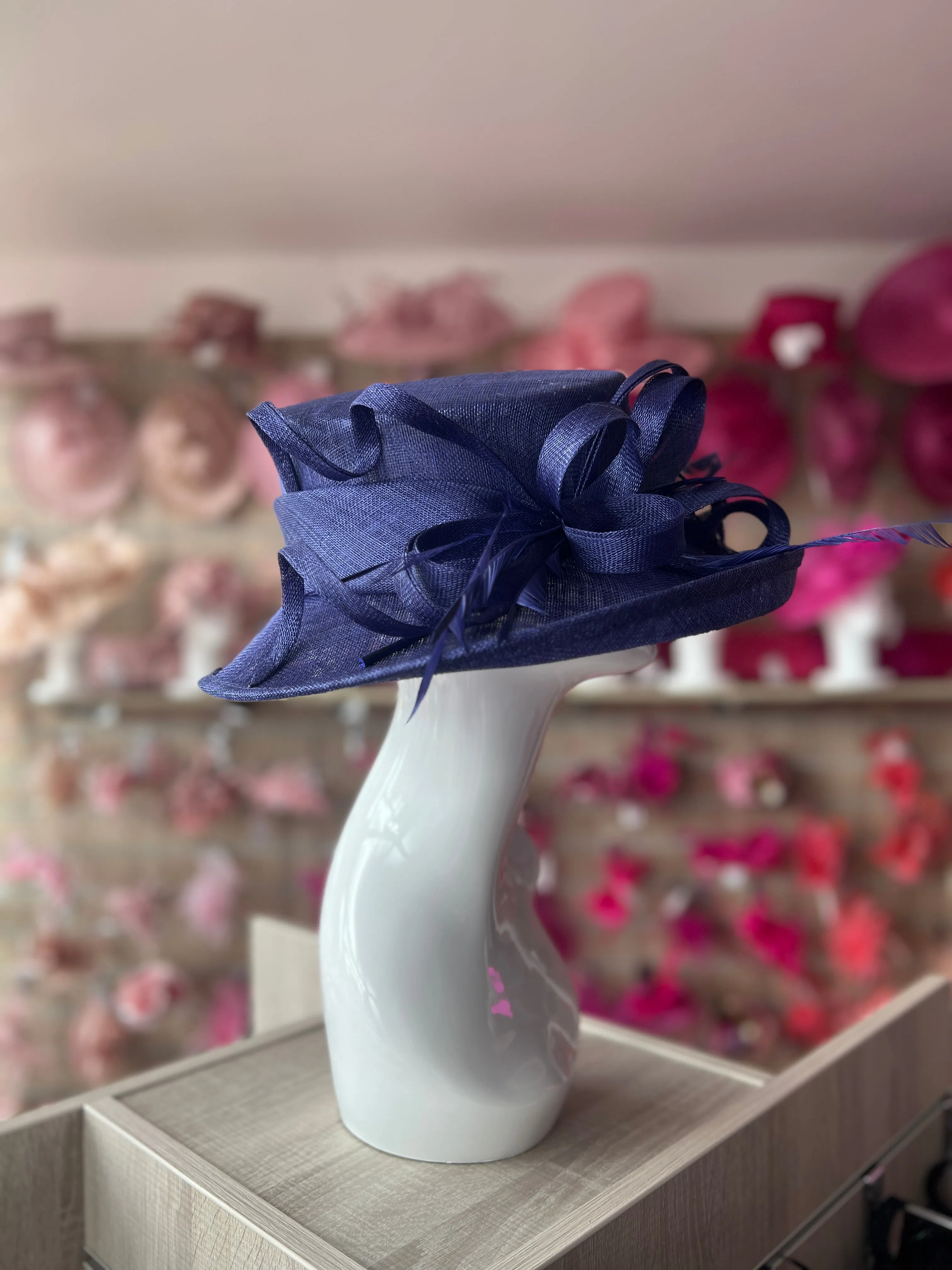 Classic Sinamay Twilight Blue Wedding Hat