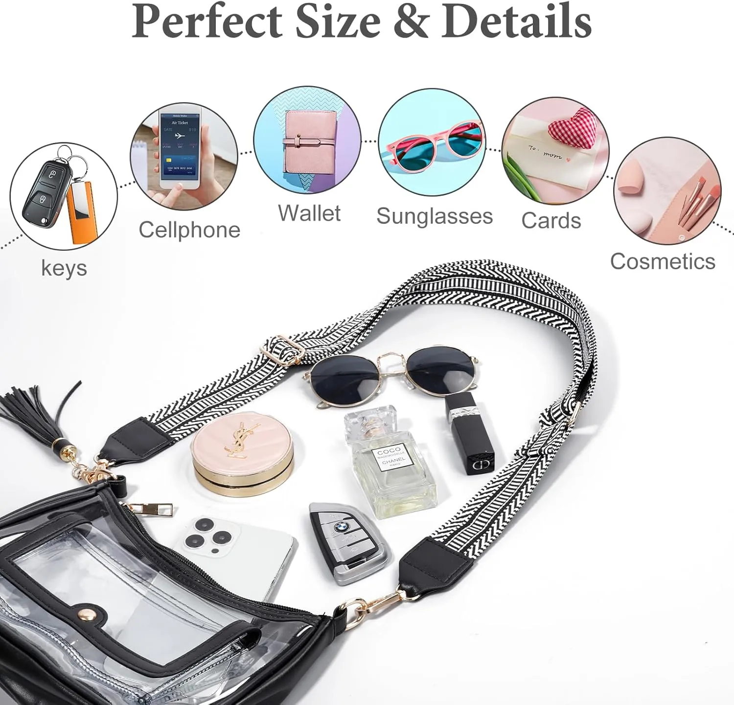 Clear Bag for Stadium Events, Clear Purses for Women, Crossbody Stadium Approved
