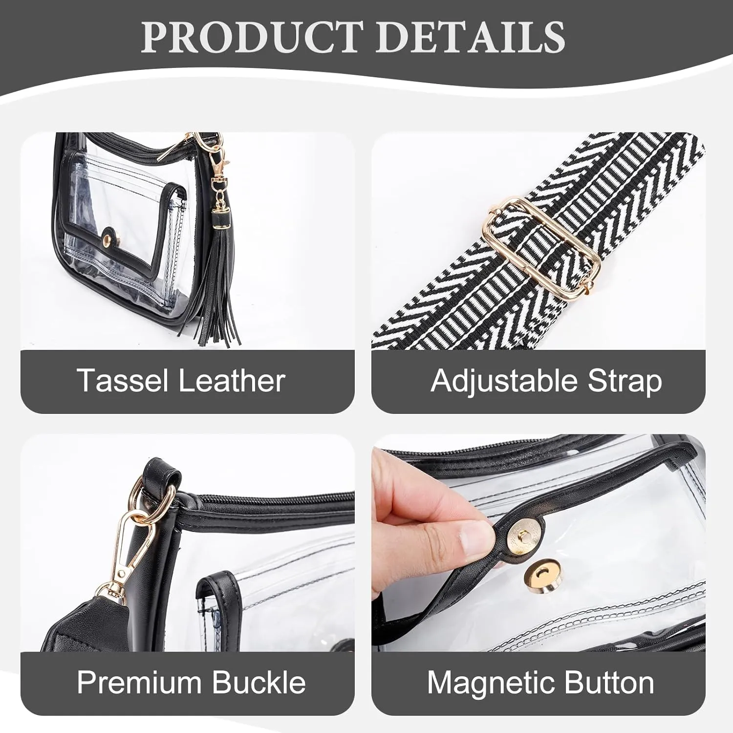 Clear Bag for Stadium Events, Clear Purses for Women, Crossbody Stadium Approved