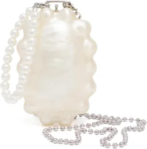 Clutch Bag for Women Pearlescent Off White Evening Bag Pearl Handbag for Wedding Party Daisy Shoulder Crossbody Purse
