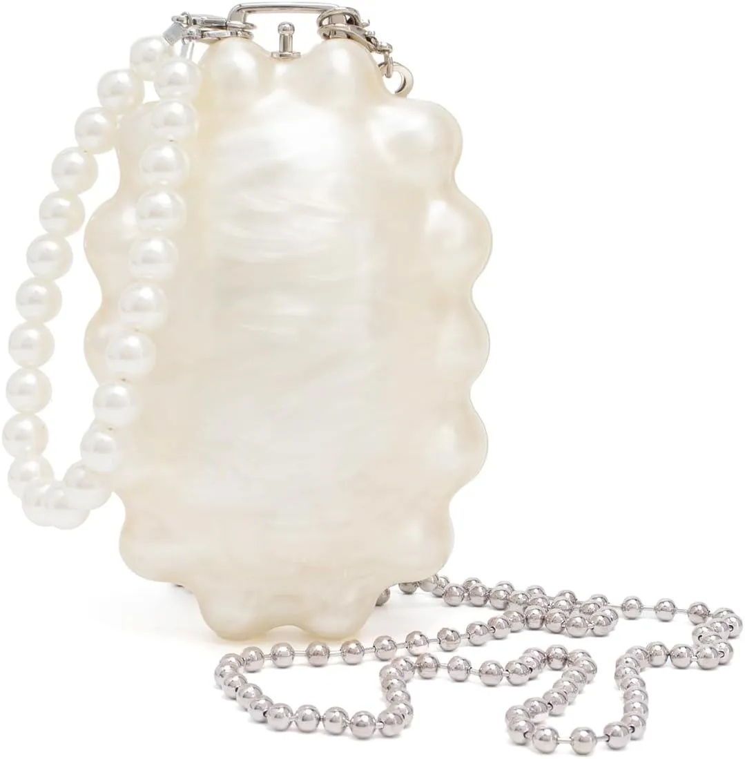 Clutch Bag for Women Pearlescent Off White Evening Bag Pearl Handbag for Wedding Party Daisy Shoulder Crossbody Purse