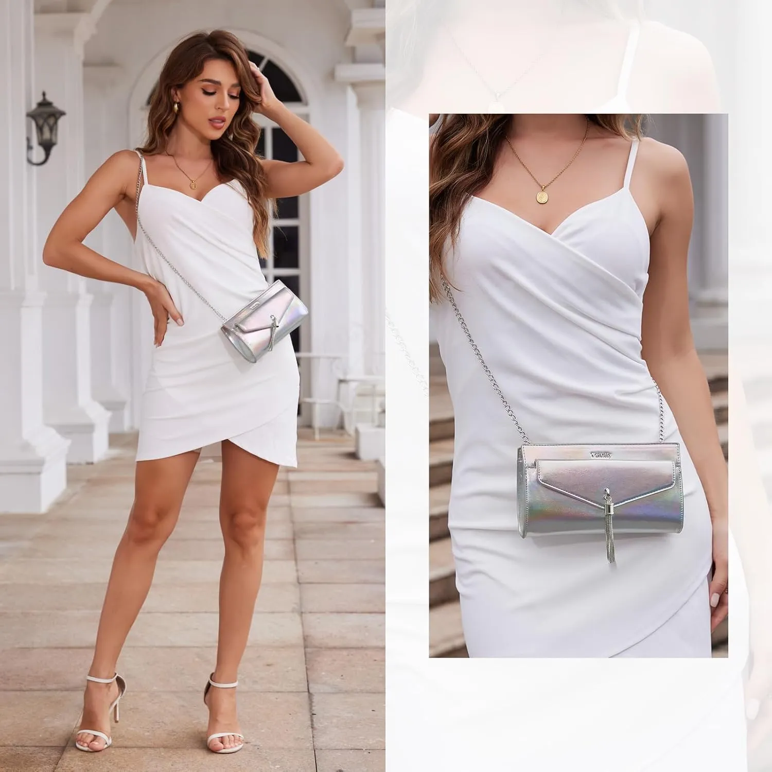 Clutch Purse For Women,Tassel Evening Cross Body & Shoulder Bag With Detachable Chain Strap For Wedding Party Prom