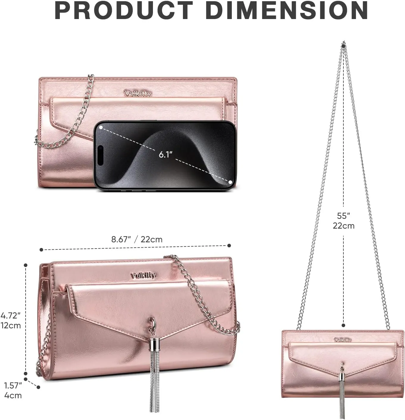 Clutch Purse For Women,Tassel Evening Cross Body & Shoulder Bag With Detachable Chain Strap For Wedding Party Prom