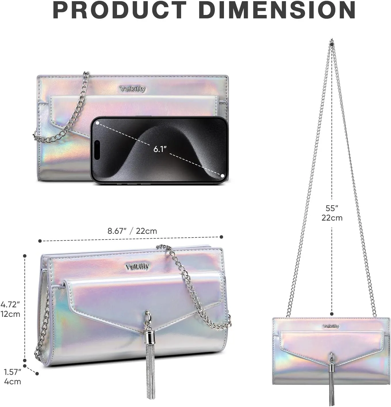 Clutch Purse For Women,Tassel Evening Cross Body & Shoulder Bag With Detachable Chain Strap For Wedding Party Prom