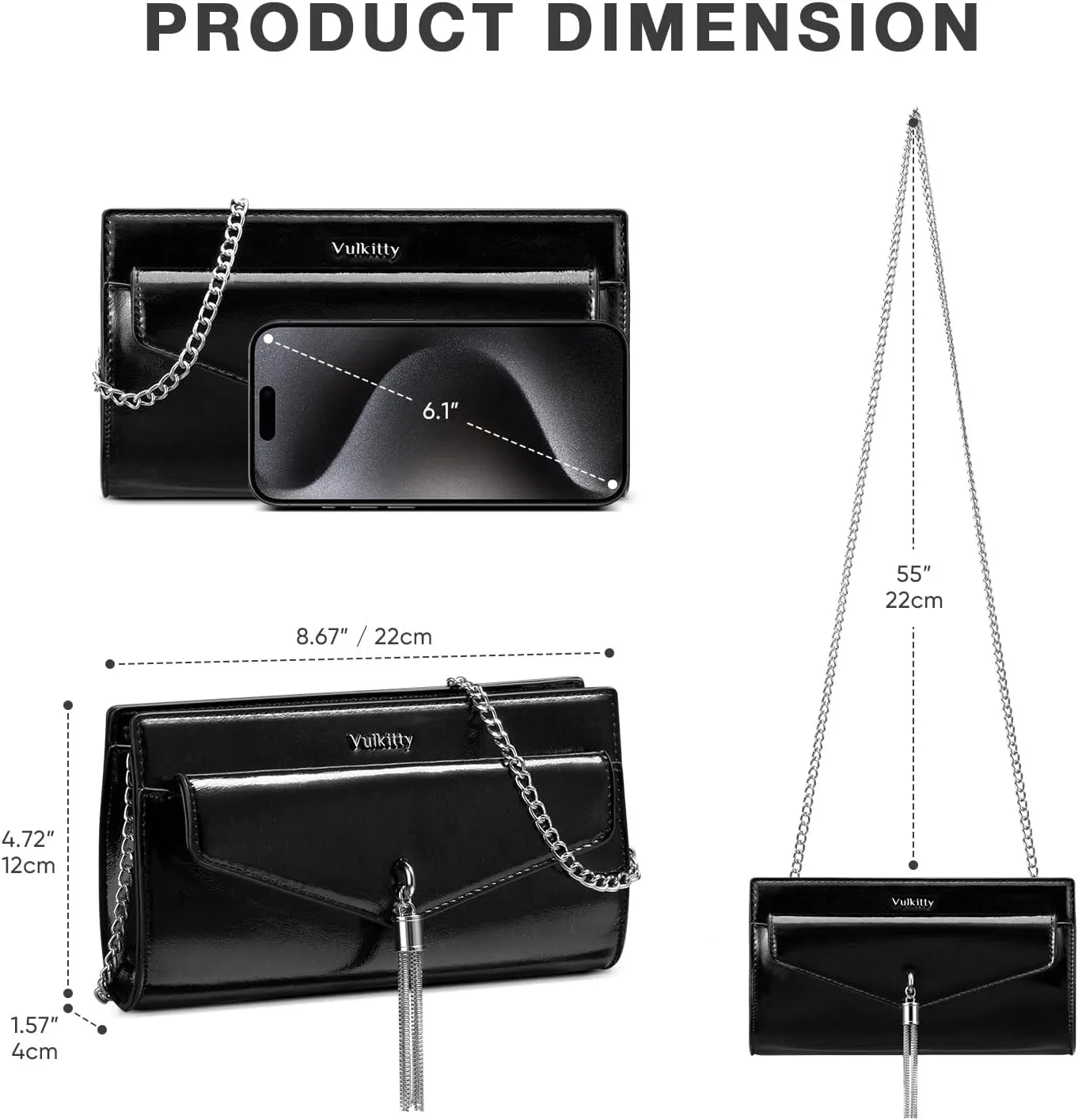 Clutch Purse For Women,Tassel Evening Cross Body & Shoulder Bag With Detachable Chain Strap For Wedding Party Prom