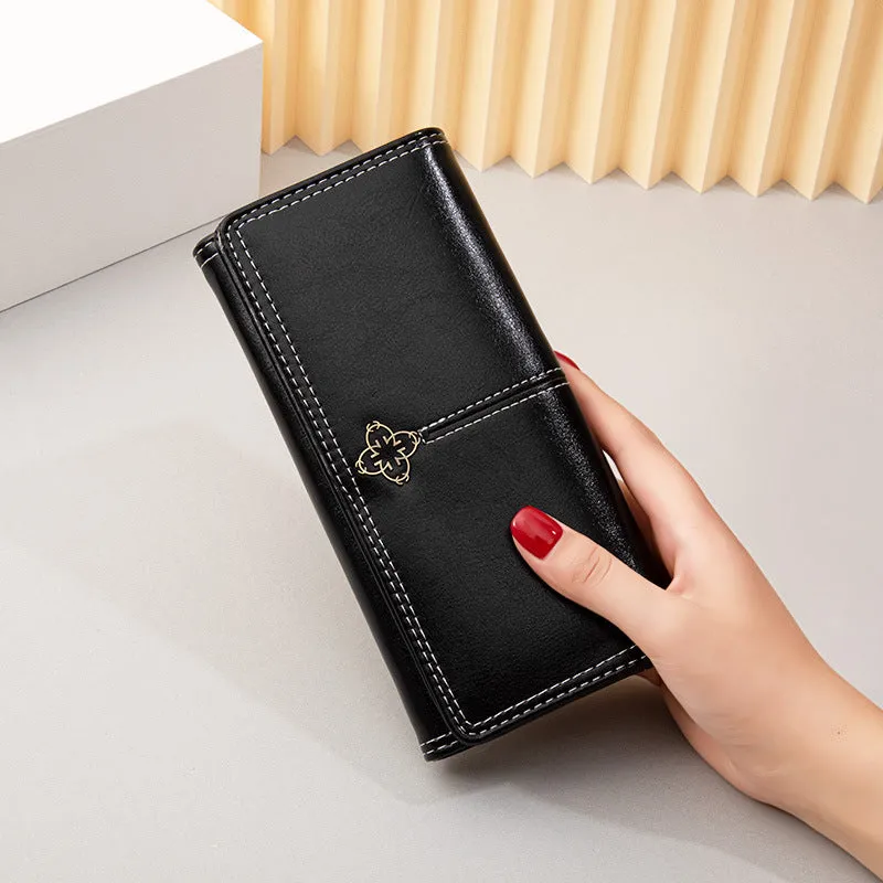 Clutch Wallet For Women, Retro Multi-Function Large Capacity Phone Holder And Card Organizer With Snap Closure women bags