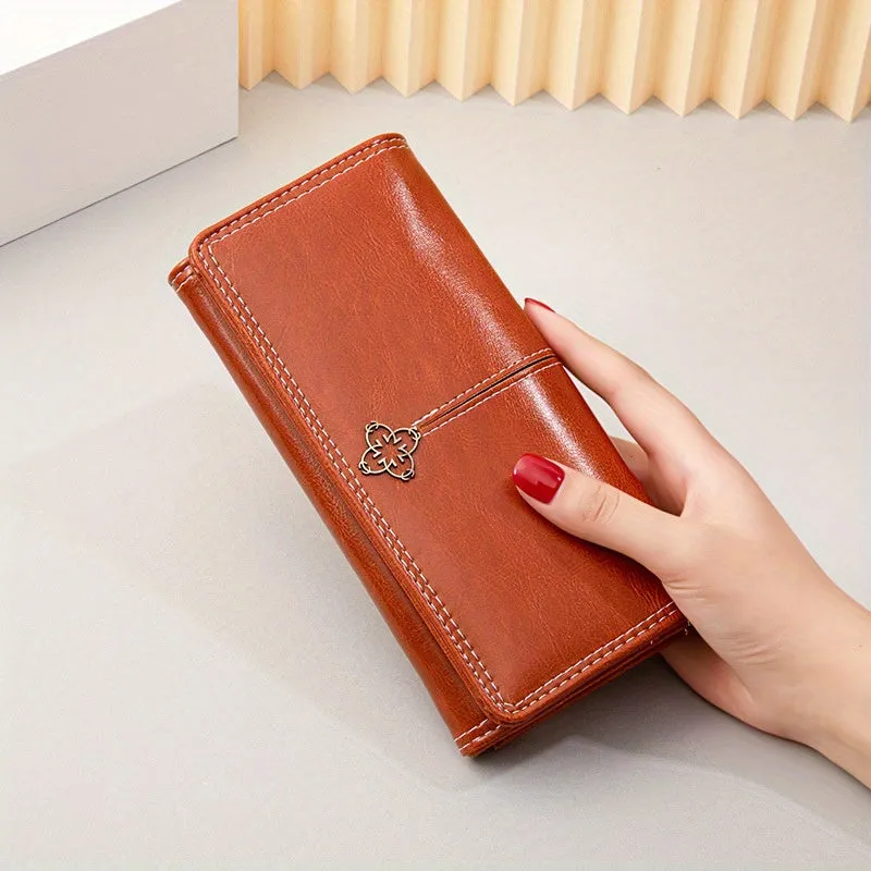Clutch Wallet For Women, Retro Multi-Function Large Capacity Phone Holder And Card Organizer With Snap Closure women bags