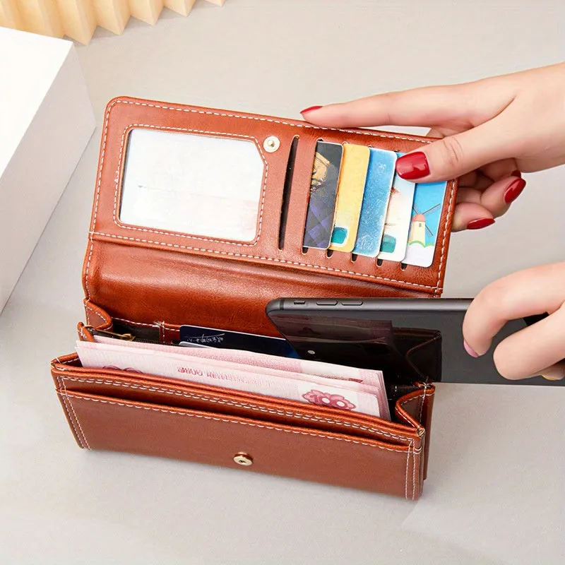 Clutch Wallet For Women, Retro Multi-Function Large Capacity Phone Holder And Card Organizer With Snap Closure women bags