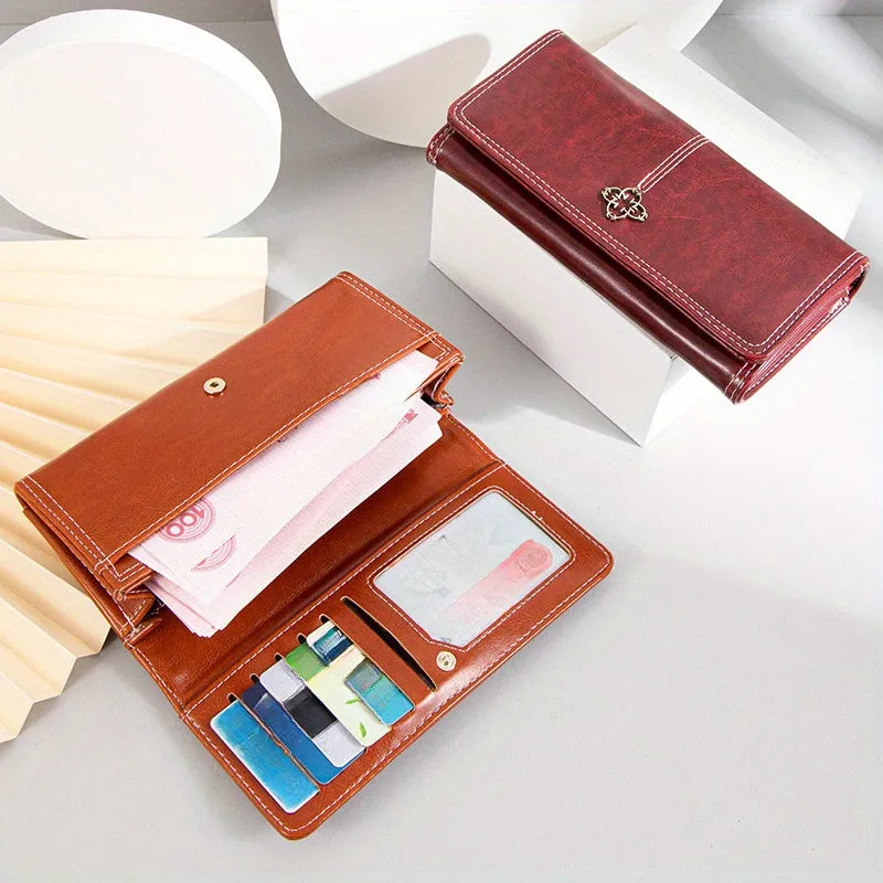 Clutch Wallet For Women, Retro Multi-Function Large Capacity Phone Holder And Card Organizer With Snap Closure women bags