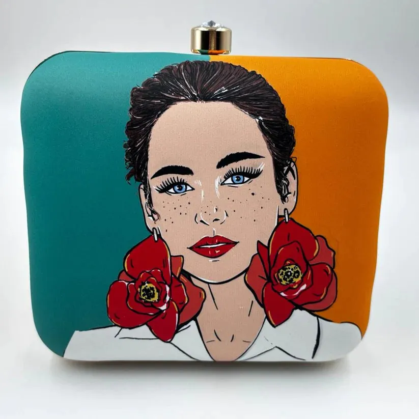 COLOR BLOCK GIRL PORTRAIT CLUTCH BAG