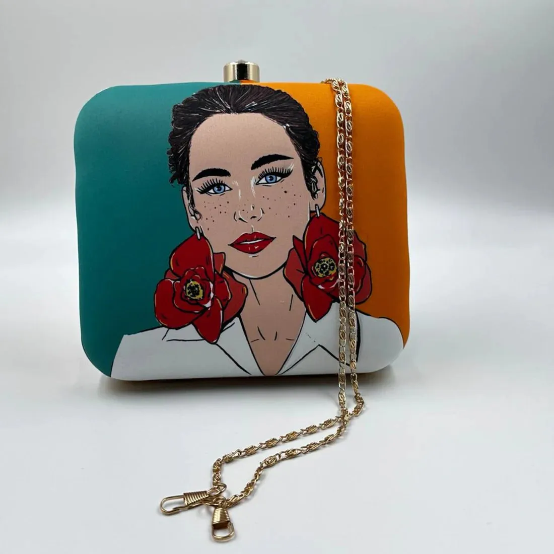 COLOR BLOCK GIRL PORTRAIT CLUTCH BAG