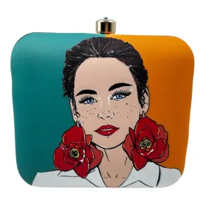 COLOR BLOCK GIRL PORTRAIT CLUTCH BAG
